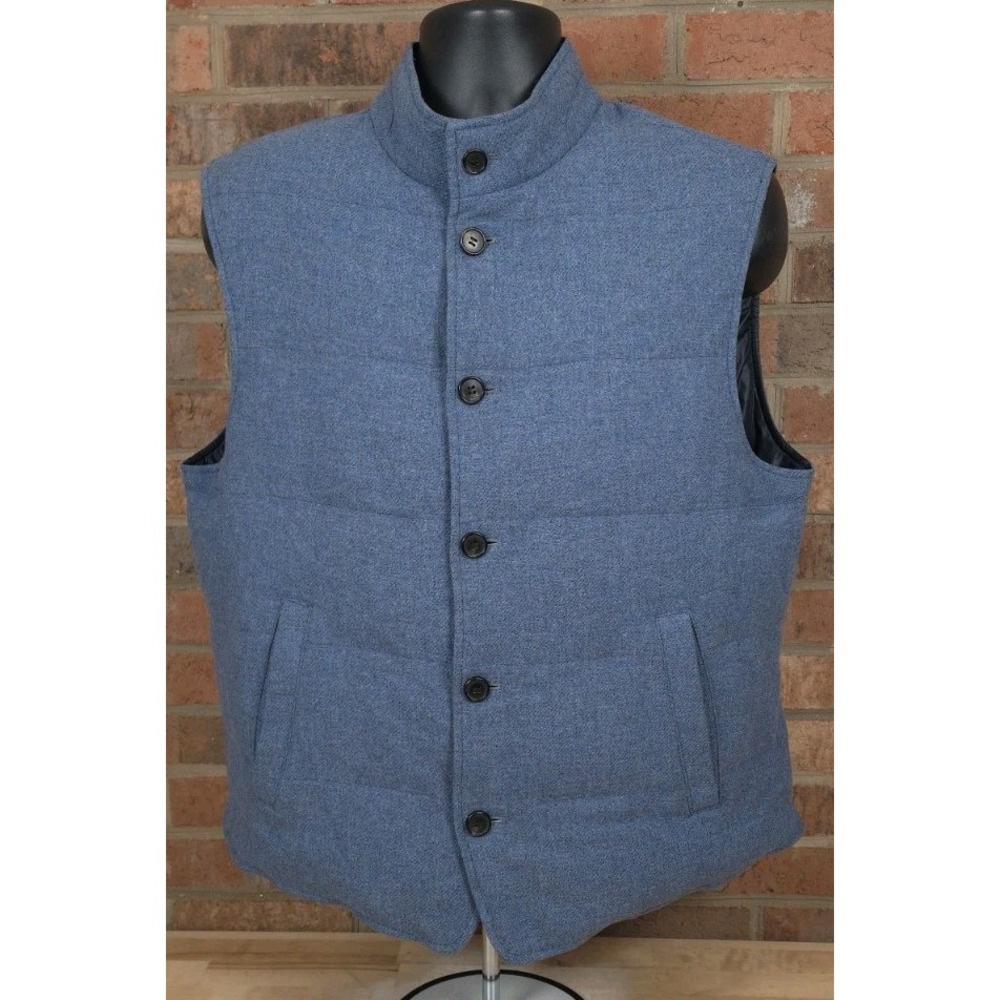 Sid Mashburn Down Puffer Vest Jacket Mens XL Blue Wool Quilted Made In Italy